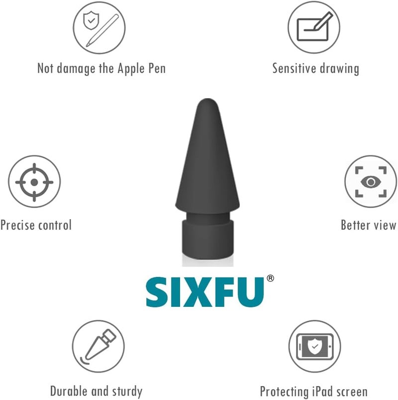 SIXFU 6 Pack Tips for Apple Pencil tip, Apple Pen Tip Compatible with iPad Pencil Tip with Cover Case for Apple Pencil Pro/USB-C/ 1st Gen/ 2nd Generation iPencil(Black) - Image 4